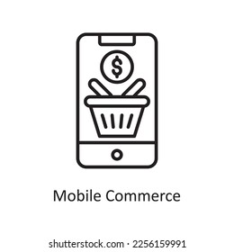Ilustración de diseño de iconos de esquema del vector de comercio móvil. Símbolo de compras y comercio electrónico en archivo EPS 10 de fondo blanco