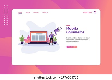 Mobile commerce Website template design. Modern vector illustration concept of web page design for website and mobile website development. Easy to edit and customize.