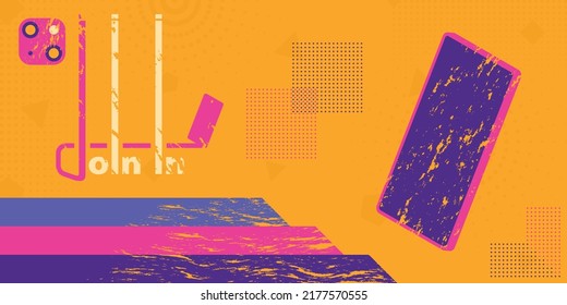 Mobile communication abstract vector background design in grungy style. Creative quote poster template.