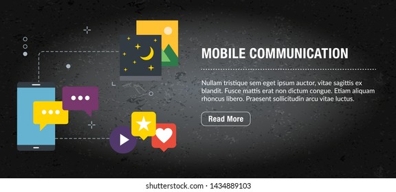 Mobile communication concept banner internet with icons in vector. Web banner template for website, banner internet for mobile design and social media.Business and communication layout with icons.