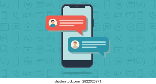 Mobile communication concept featuring chat messages representing online conversation customer support social networking instant messaging and digital interaction vector illustration.