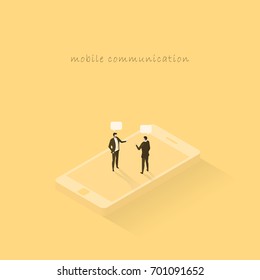 Mobile communication concept. People are chatting on a smartphone. This concept shows that mobile communication is important to business success.