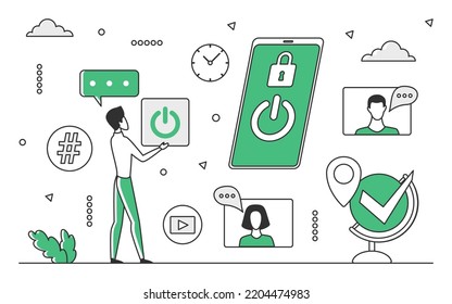Mobile communication network. Social media messenger, video phone call vector monocolor illustration