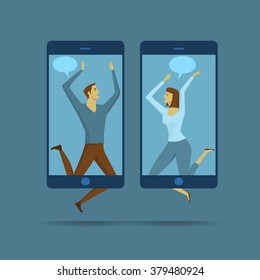 Mobile communication. Social network the imparting or exchanging of information or news. Vector illustration flat style finance banking web infographics.