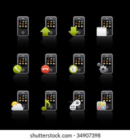 Mobile Communications Set of icons on black background in Adobe Illustrator EPS 8 format for multiple applications.