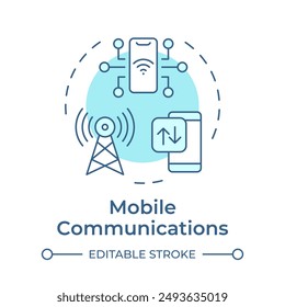 Mobile communications soft blue concept icon. Telecommunication service. Cellular network. Wireless connection. Round shape line illustration. Abstract idea. Graphic design. Easy to use in brochure