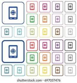Mobile compass color flat icons in rounded square frames. Thin and thick versions included.