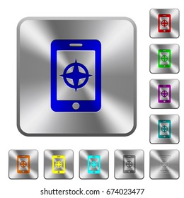 Mobile compass engraved icons on rounded square glossy steel buttons