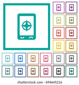 Mobile compass flat color icons with quadrant frames on white background