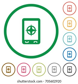Mobile compass flat color icons in round outlines on white background