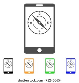 Mobile Compass icon. Vector illustration style is a flat iconic mobile compass symbol with black, grey, green, blue, yellow color variants. Designed for web and software interfaces.