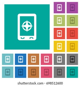 Mobile compass multi colored flat icons on plain square backgrounds. Included white and darker icon variations for hover or active effects.