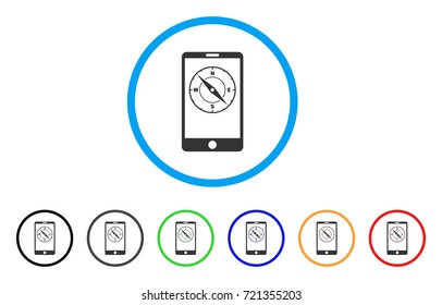 Mobile Compass rounded icon. Style is a flat mobile compass gray symbol inside light blue circle with black, gray, green, blue, red, orange variants. Vector designed for web and software interfaces.