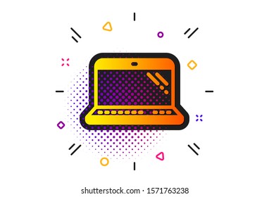 Mobile computer device sign. Halftone circles pattern. Laptop icon. Classic flat laptop icon. Vector