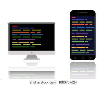 Mobile Computer Flat Vector Illustration Reflection Stock Vector ...