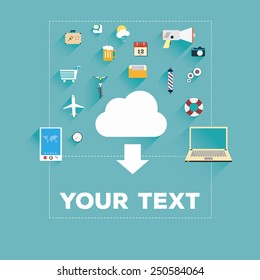 mobile and computer icons apps download concept vector blue background