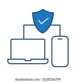 Mobile Computer Security Blue Editable Stroke Icons. Cyber Security Technology, Phishing, Hacking, Cyber Crime, Security, Trojan, Device Protection, Privacy Vector Illustration.