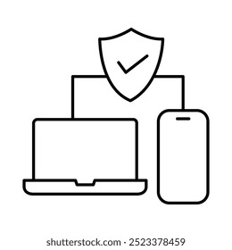 Mobile Computer Security Line Editable Stroke Icons. Cyber Security Technology, Phishing, Hacking, Cyber Crime, Security, Trojan, Device Protection, Privacy Vector Illustration.