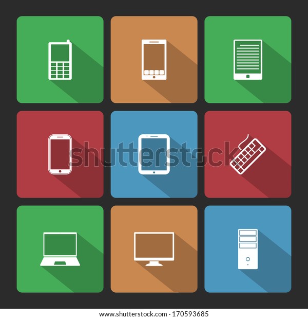Mobile and\
Computers Icons Set with Long\
Shadow