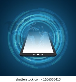 Mobile Computing and Networks Concept with World Map - Abstract Global Digital Connections, Technology Background, Creative Design Element Template