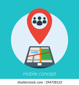 Mobile Concept Of A Geo Location Of People In A Smart Phone