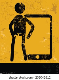 Mobile concept,human resource design on yellow background,grunge vector