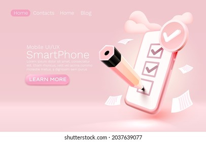 Mobile Confirmation Document Check List Service, Approval Management. Vector Illustration