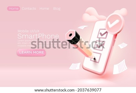Mobile confirmation document check list service, approval management. Vector illustration