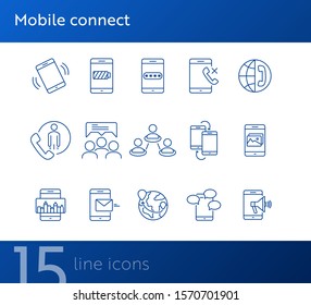 Mobile connect icons. Set of line icons. Phone battery, mobile map, promo action. Mobile phones concept. Vector illustration can be used for topics like communication, technology, connection