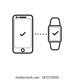 Mobile connecting smart watch. Line vector. Isolate on white background. Vector