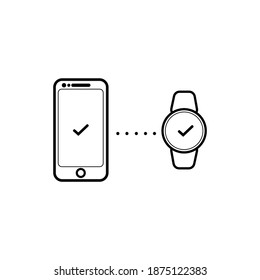 Móvil conectando reloj inteligente. Vector de línea. Aislar sobre fondo blanco. Vector