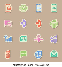 mobile connection color vector icons on paper stickers