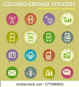 iconos de color grunge de conexión móvil con pegamento de sudores para aplicaciones web de diseño y móviles