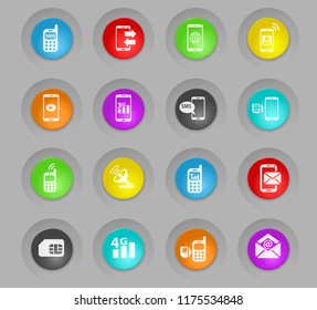 mobile connection colored plastic round buttons web icons for user interface design