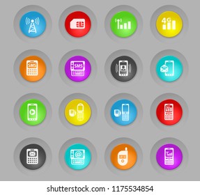 mobile connection colored plastic round buttons web icons for user interface design