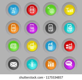 mobile connection colored plastic round buttons web icons for user interface design