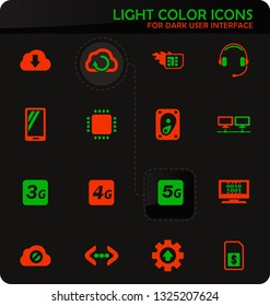 Mobile connection easy color vector icons on dark background for user interface design