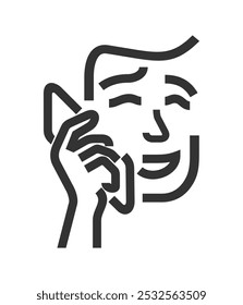 Mobile Connection, Happy person is talking via smartphone. Simple icon in bold line