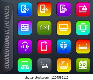 Mobile connection vector colored icons in the holes easily adapt to any background
