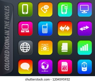 Mobile connection vector colored icons in the holes easily adapt to any background