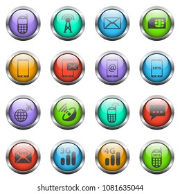 mobile connection vector icons on color glass buttons