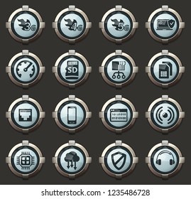 Mobile connection vector icons in the stylish round buttons for mobile applications and web
