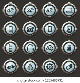 Mobile connection vector icons in the stylish round buttons for mobile applications and web