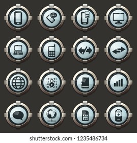 Mobile connection vector icons in the stylish round buttons for mobile applications and web