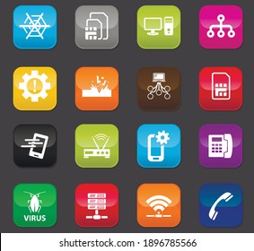 Mobile connection vector icons for user interface design. Colored buttons on a dark background