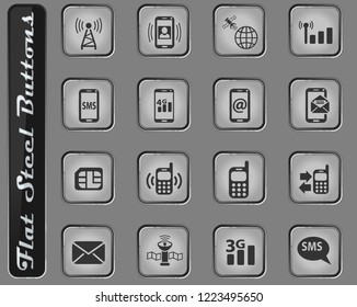 mobile connection vector web icons on the flat steel buttons