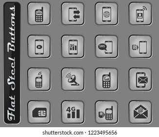 mobile connection vector web icons on the flat steel buttons