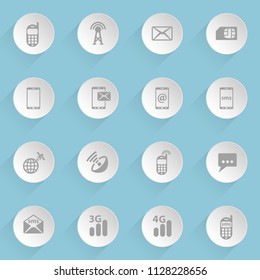 mobile connection web icons on light paper circles