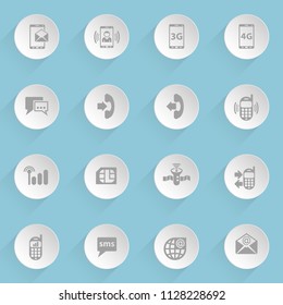 mobile connection web icons on light paper circles