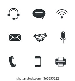 Mobile contact, communication line vector set icons